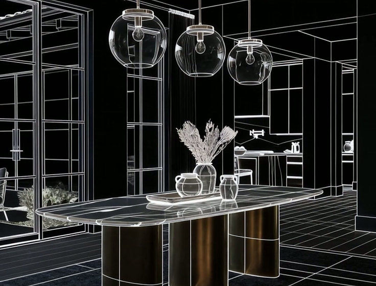 3D render of a custom dining table design